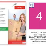 Tanex TW-2204 105x148.5 mm 100'lü Pembe Pastel Laser Etiket