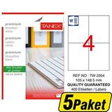 Tanex TW-2204 Beyaz 105x148.5 mm 5 Paket Sevkiyat ve Lojistik Etiketi
