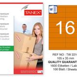 Tanex TW-2216 105x35 mm 100'lü Turuncu Pastel Laser Etiket