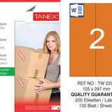Tanex TW-2297 105x297 mm 100'lü Turuncu Pastel Laser Etiket