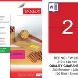 Tanex TW-2302 210x140 mm 100'lü Kırmızı Floresan Laser Etiket