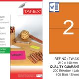 Tanex TW-2302 210x140 mm Flo Turuncu Laser Etiket