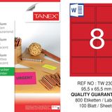 Tanex TW-2308 95.5x65.5 mm 100'lü Kırmızı Floresan Laser Etiket