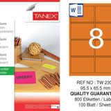 Tanex Tw-2308 95.5x65.5 mm Flo Turuncu Laser Etiket