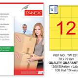 Tanex TW-2312 70x70 mm 100'lü Sarı Pastel Laser Etiket
