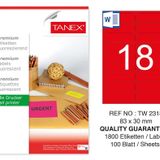 Tanex TW-2318 83x30 mm 100'lü Kırmızı Floresan Laser Etiket