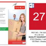 Tanex TW-2327 70x30 mm 100'lü Kırmızı Pastel Laser Etiket
