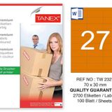 Tanex TW-2327 70x30 mm Turuncu Pastel 100'lü Laser Etiket