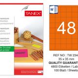 Tanex TW-2348 35x35 mm 100'lü Turuncu Floresan Laser Etiket