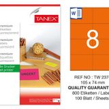 Tanex TW-2374 105x74.25 mm 100'lü Turuncu Floresan Laser Etiket