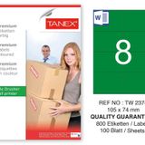 Tanex TW-2374 105x74.25 mm 100'lü Yeşil Pastel Laser Etiket