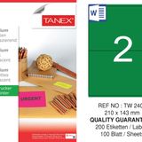 Tanex TW-2402 210x143 mm 100'lü Yeşil Floresan Laser Etiket