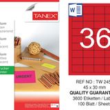 Tanex TW-2453 45x30 mm 100'lü Kırmızı Floresan Laser Etiket