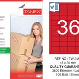 Tanex TW-2453 45x30 mm 100'lü Kırmızı Pastel Laser Etiket