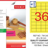 Tanex TW-2453 45x30 mm 100'lü Sarı Floresan Laser Etiket