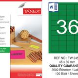 Tanex TW-2453 45x30 mm 100'lü Yeşil Floresan Laser Etiket