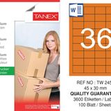 Tanex TW-2453 45x30 mm Turuncu Pastel 100'lü Laser Etiket