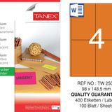 Tanex TW-2504 98x149 mm Flo Turuncu Laser Etiket