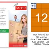 Tanex TW-2512 105x46 mm Turuncu Pastel 100'lü Laser Etiket
