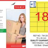 Tanex TW-2518 70x45 mm 100'lü Sarı Pastel Laser Etiket