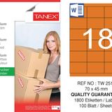 Tanex TW-2518 70x45 mm Turuncu Pastel 100'lü Laser Etiket