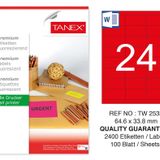 Tanex TW-2533 64.6x33.8 mm 100'lü Kırmızı Floresan Laser Etiket