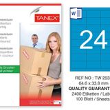 Tanex TW-2533 64.6x33.8 mm 100'lü Mavi Pastel Laser Etiket