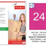 Tanex TW-2533 64.6x33.8 mm 100'lü Pembe Pastel Laser Etiket