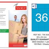Tanex TW-2536 63x24 mm 100'lü Mavi Pastel Laser Etiket