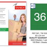 Tanex TW-2536 63x24 mm 100'lü Yeşil Pastel Laser Etiket