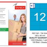 Tanex TW-2546 100x46 mm 100'lü Mavi Pastel Laser Etiket