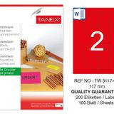 Tanex TW-3117 117 mm 100'lü Kırmızı Floresan Laser Etiket