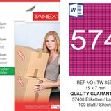 Tanex TW-4574 15x7 mm 100'lü Pembe Pastel Laser Etiket
