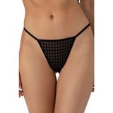 Tanga Külot, Siyah, Polyamid, Transparan Kare Desenli Mesh Kumaş, Slim Fit, Romantik ve Seksi Tasarım, Kadın (Small)