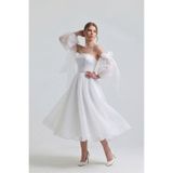 Tangül&Ali'S Moda Evi Dalya Beyaz Straplez Midi Elbise