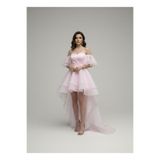 Tangül&Ali'S Moda Evi Kalp Yaka Kuyruklu Pembe Mini Elbise