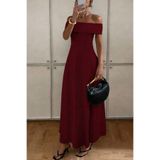 TANISA Bordo Creil Askılı Double Kumaş Uzun Elbise TNS-4424