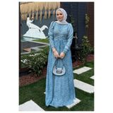 TANISA Desenli Piliseli Şifon GALADRİEL, Elbise Mavi TNS-2121