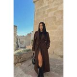 TANISA Kahverengi Astarlı Suit Kumaş Kuşaklı Uzun Trençkot TNS-9007