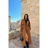 TANISA Taba Astarlı Suit Kumaş Kuşaklı Uzun Trençkot TNS-9007