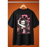 Tanjiro Nezuko Demon Slayer Baskili Oversize Tisort - Siyah
