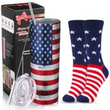 Tanlade 2 Takım Amerikan Bayrağı Su Bardağı, Vatansever Yıldız Bayraklı Çoraplar, İşçi Bayramı için Parti Malzemeleri, Anıt, Erkek Kadın Çorapları, 20oz Yalıtımlı Kapaklı Bardak