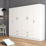Tanmob Beyaz 6 Kapılı Modern Gardrop Suntalam Malzeme ile Geniş Depolama Alanı 4 Çekmeceli