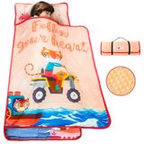 TANOSHII® Çocuk şekerleme matı, okul öncesi ve günlük bakım için, 133 x 51 cm büyük boy, entegre yastık, battaniye, mat, taşınabilir çocuk uyku tulumu-araç