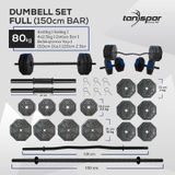 Tanspor 80 KG Dambıl Halter Full Kısa Bar + Z Bar + Düz Bar Seti Kırmızı Kapaklı