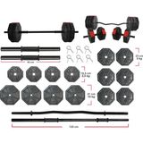 Tanspor 80 kg Dambıl Halter Full Kısa Bar + Z Bar + Düz Bar Seti - Kırmızı
