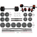 Tanspor Tan Spor 90 kg Dambıl Halter Full Kısa Bar + Z Bar + Düz Bar Seti - Kırmızı