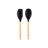 Tantitoni 006-01-BAMBU SAPLI FÜME RENKLİ SİLİKON BÜYÜK KAŞIK VE SPATULA SETİ