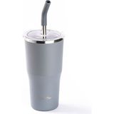 Tantitoni 024-01-GRİ 2 Kapaklı Çift Katmanlı Pipetli Termos Bardak 530ML - Gri
