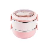 Tantitoni 024-01-TEDEMEI PEMBE PASLANMAZ ÇELİK YUVARLAK 2 KATLI ÇATAL VE KAŞIKLI YEMEK TAŞIMA KABI 850ML